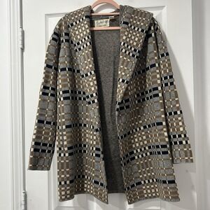 Anthropologie Field Flower Wool Sweater Coat Plaid Open‎ Front Cardigan Longline